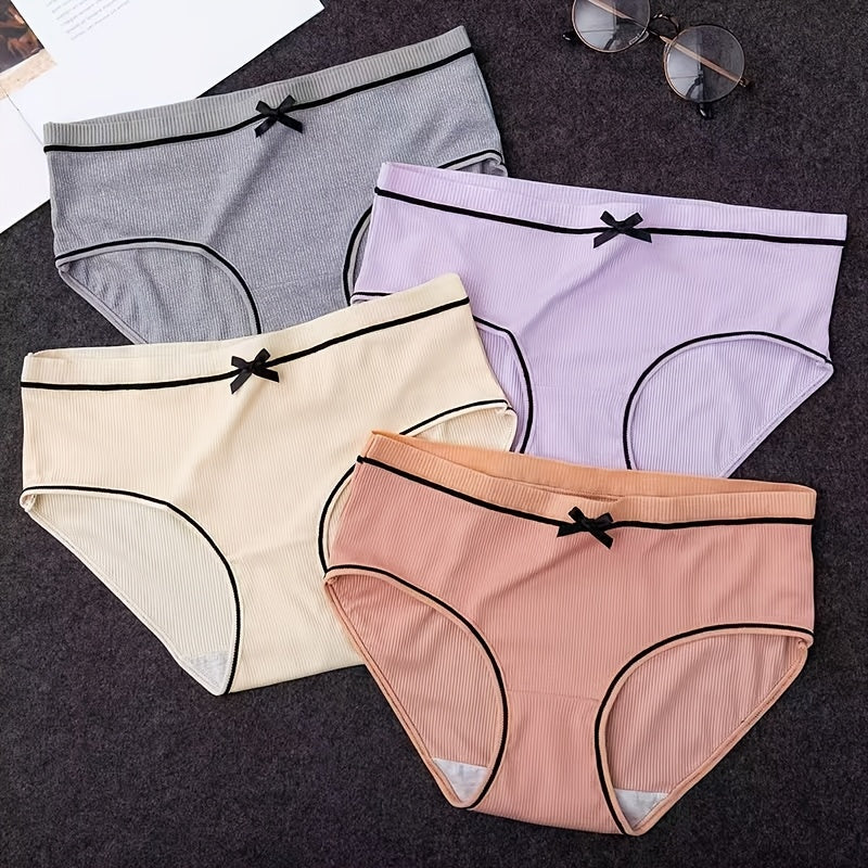 Girls' Ribbed Bow Briefs in a Twelve Piece Mixed Color Pack with Contrast Trim for Daily Underwear