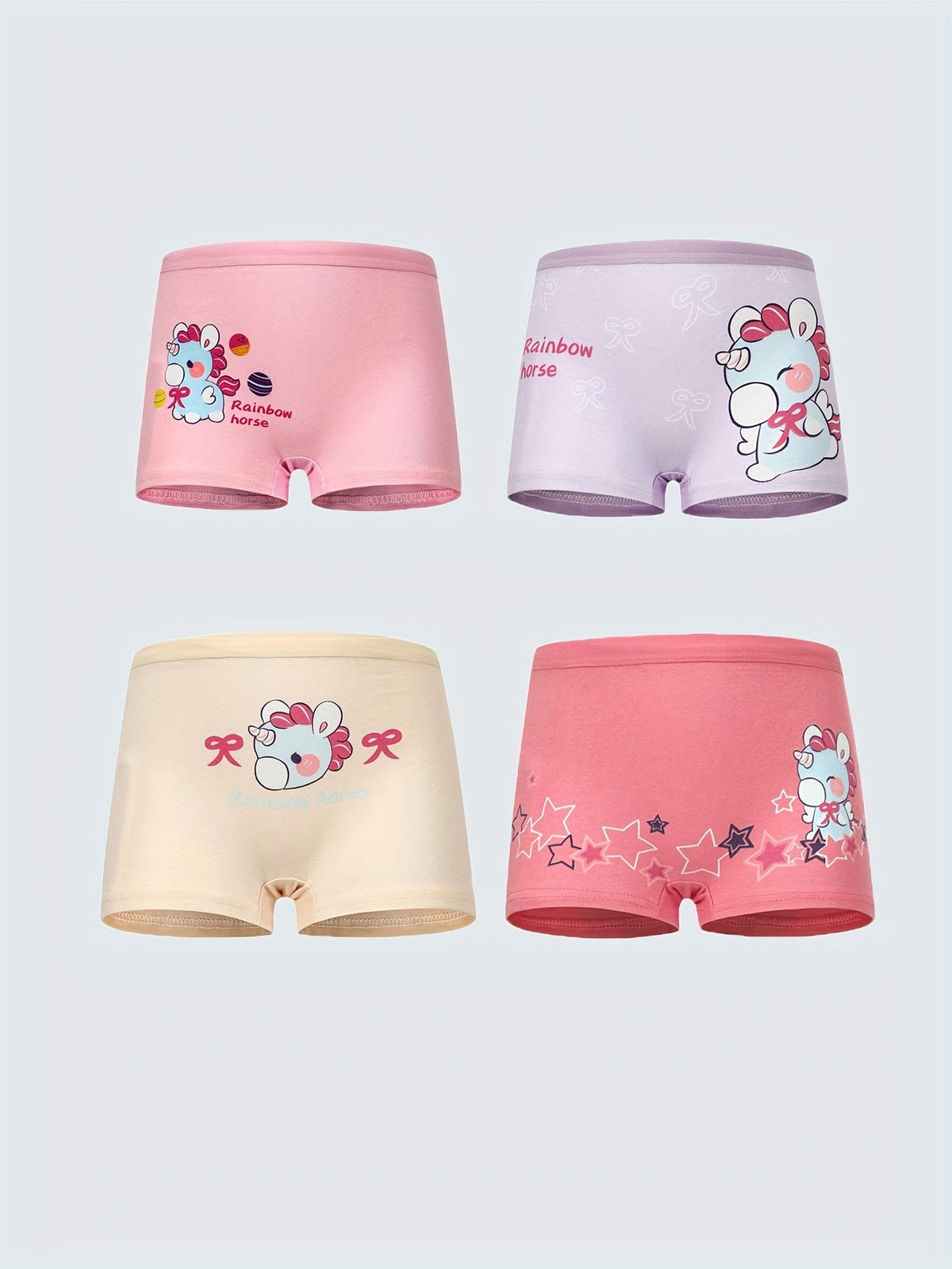 Girls' Cartoon Boxer Briefs 12-Pack in Assorted Colors with Short Legs for Everyday Underwear Changes