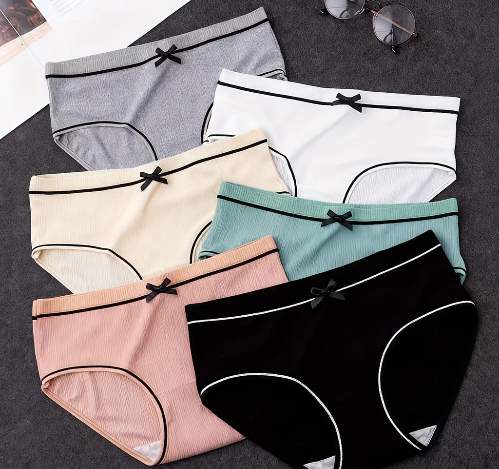Girls' Ribbed Briefs 12-Pack with Contrast Trim and Small Waist Bows in an Assorted Color Underwear Pack