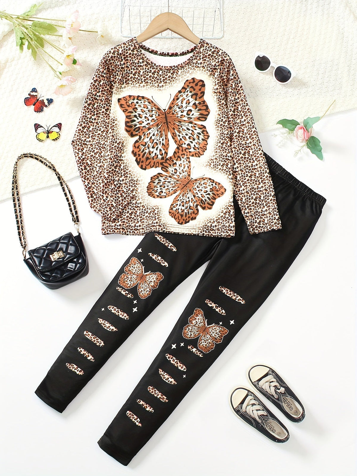 Girls' Butterfly Outfit Set - Long Sleeve Fall