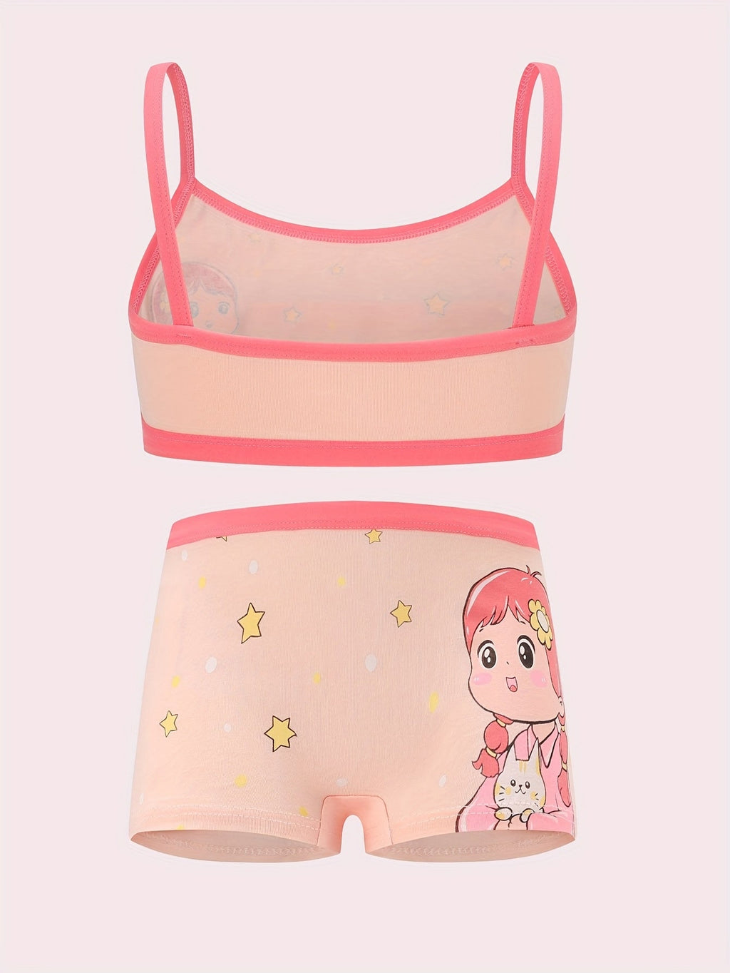 Girls' Four Camisole and Boxer Brief Sets with Butterfly and Star Prints for Everyday Underwear Changes