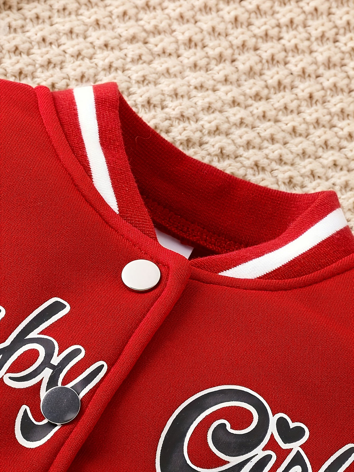Girls' Varsity Skirt Set in Red and White with a Baby Girl Letter Jacket and an Elastic Waist Pleated Skirt