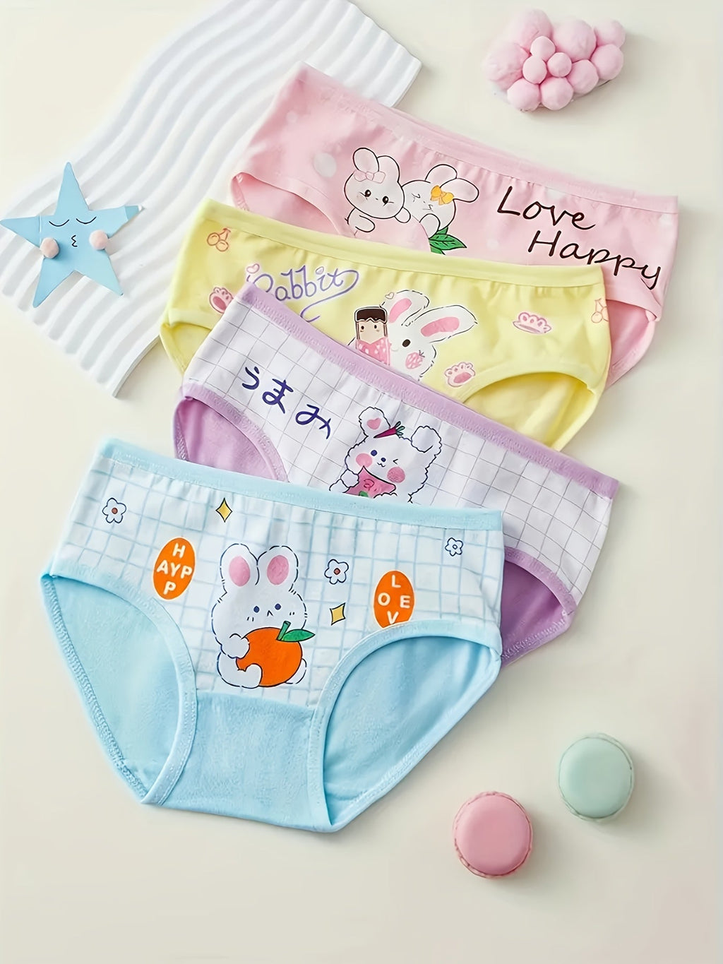 Girls' Cotton Bikini Briefs Eight Pack with Random Bunny and Panda Prints in Pastel Colors for Daily Wear