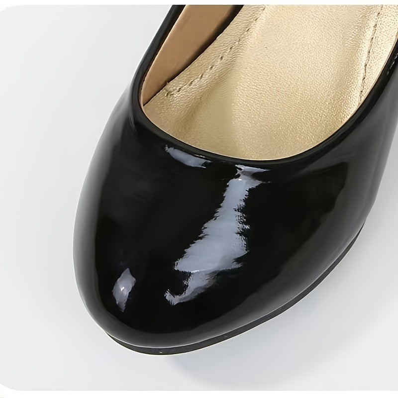 Girls' Glossy Mary Jane Shoes with Round Strap Accents and Small Heels for Parties and Dress Outfits