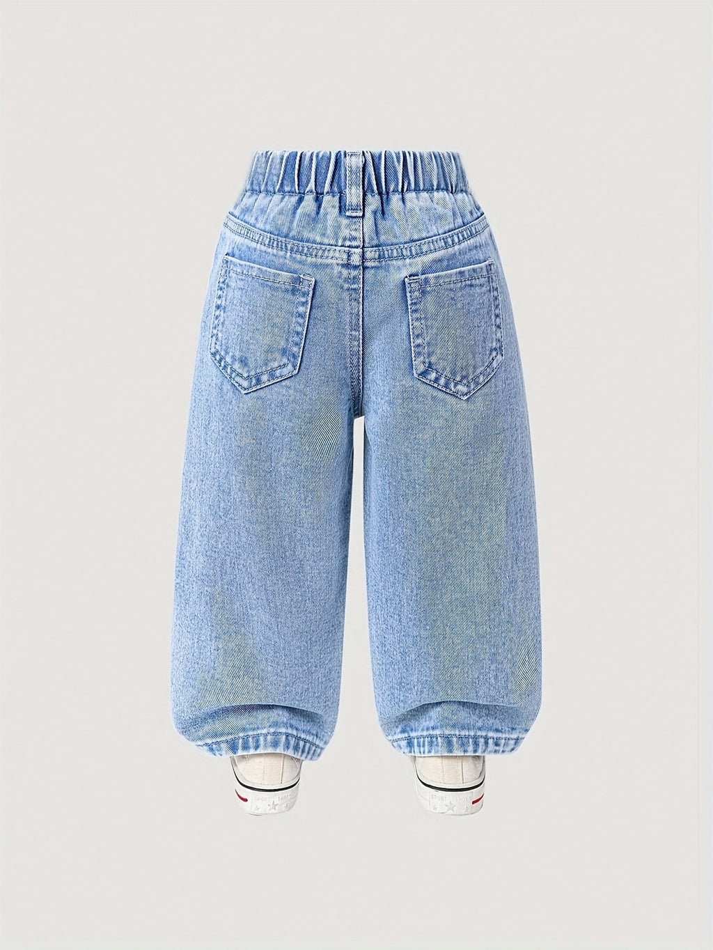 Baby Girl Bow Embroidered Jeans in Light Blue with Pink and Purple Details for Relaxed Everyday Outfits