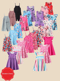 Girls' Three-Piece Random Summer Clothing Assortment Featuring Dresses and Rompers in Mixed Colors
