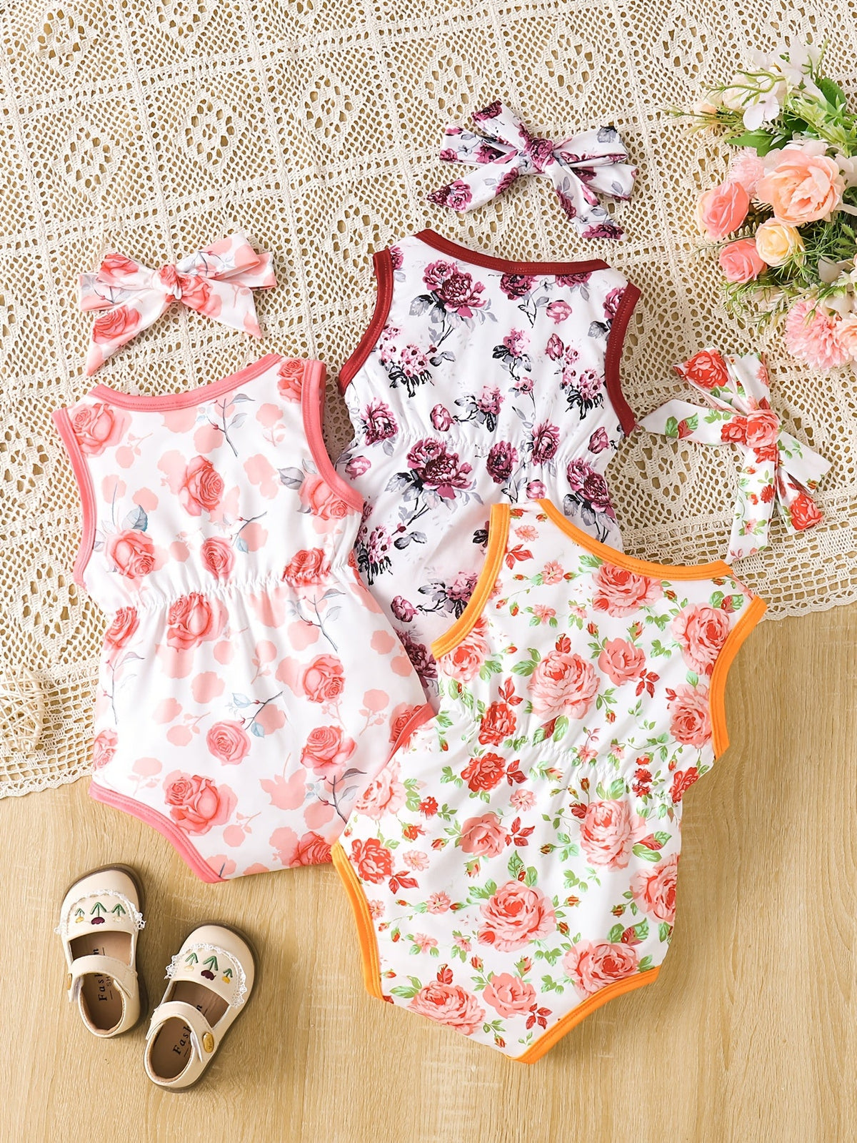 Girls' Outfit Set – Girls' Tie-dye series Polyester Printed Sleeveless Romper