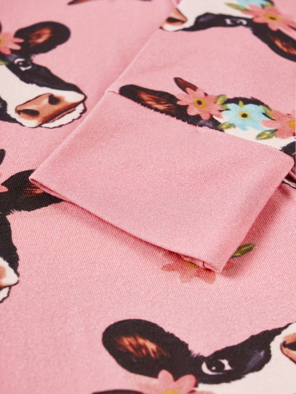 Baby Girl Cow Print Zip Romper in Pink with Floral Details and Long Sleeves for Everyday Changing