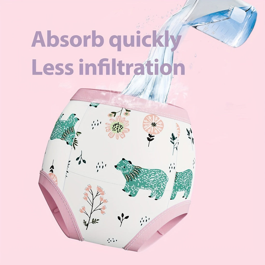 Toddler Training Pants for Girls with Animal Prints and Pink Elastic Trim for Potty Training Practice