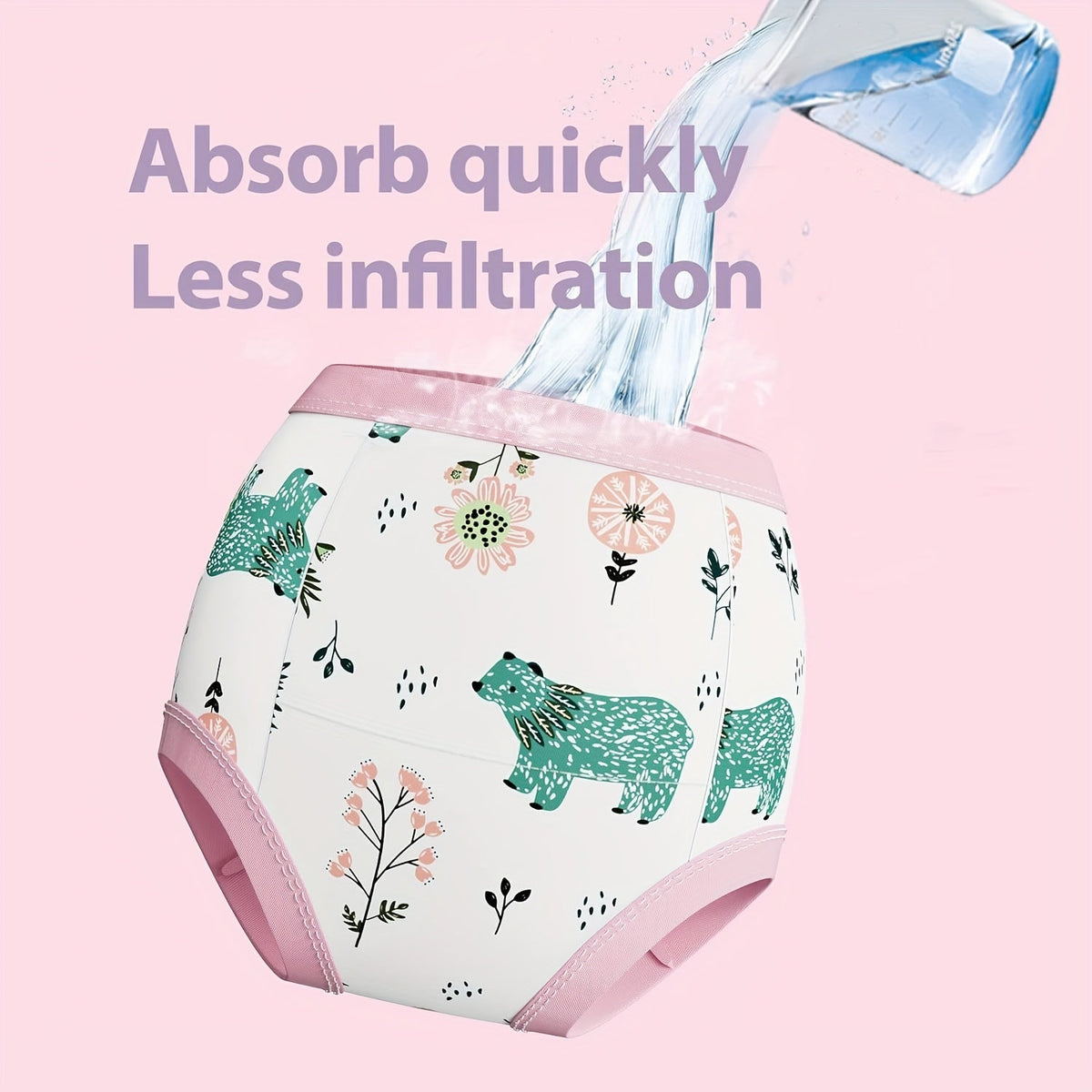 Toddler Training Pants for Girls with Animal Prints and Pink Elastic Trim for Potty Training Practice