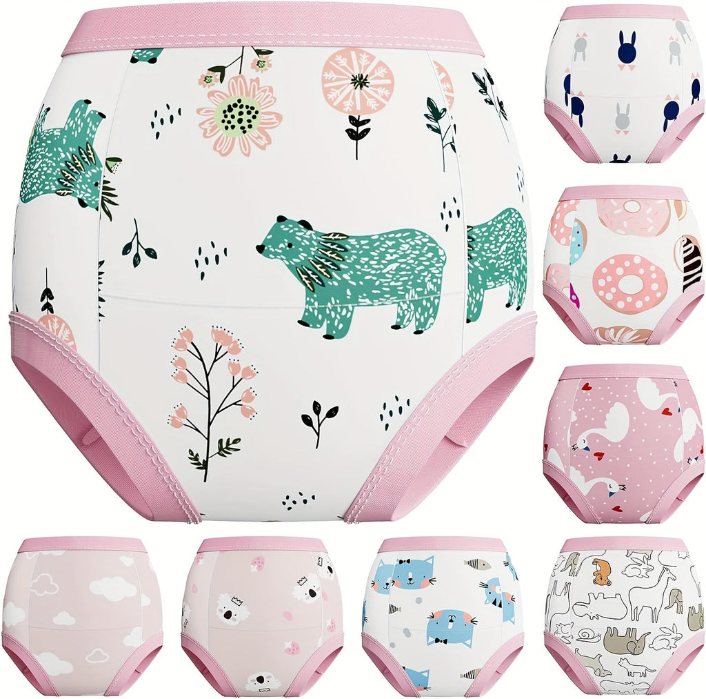 Toddler Training Pants for Girls with Animal Prints and Pink Elastic Trim for Potty Training Practice