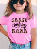 Girls' Sassy Just Like My Nana Cotton T-Shirt in Rose Red with Leopard Print Lettering and Short Sleeves