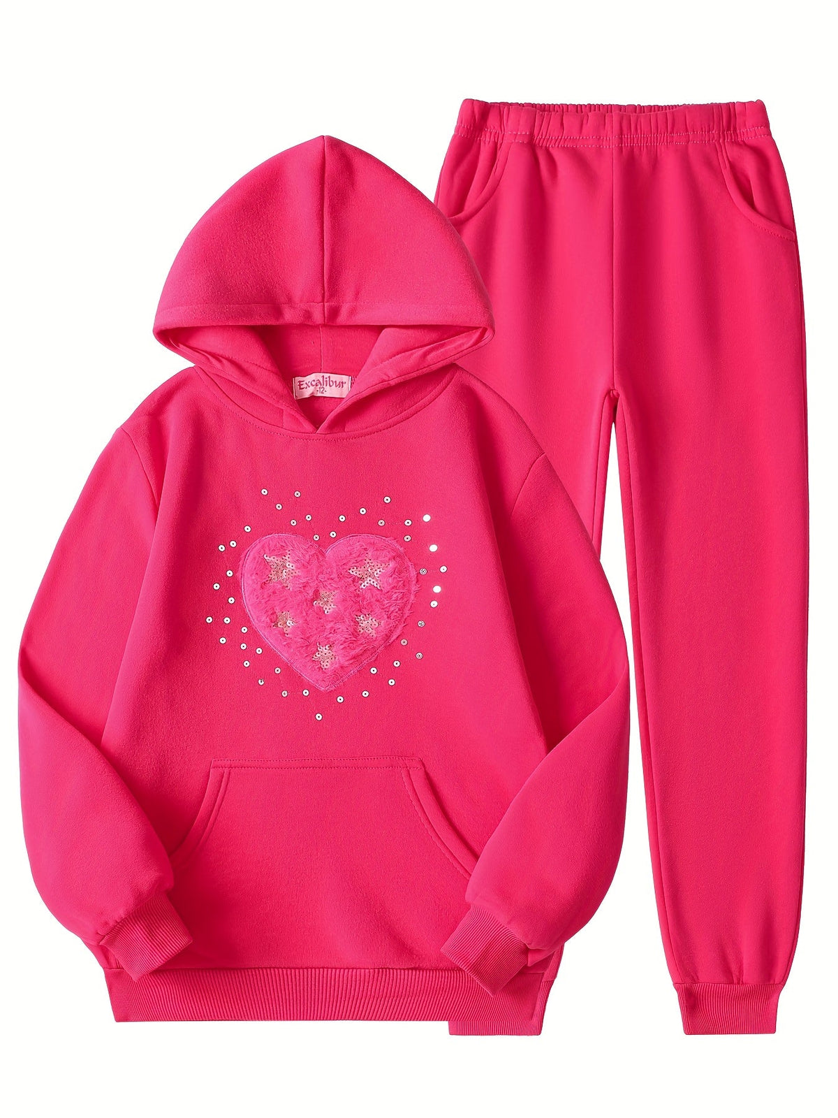 Girls' Heart Hoodie and Jogger Sets 6-Piece Pack in Blue, Pink and Purple for Fall and Winter Outfits