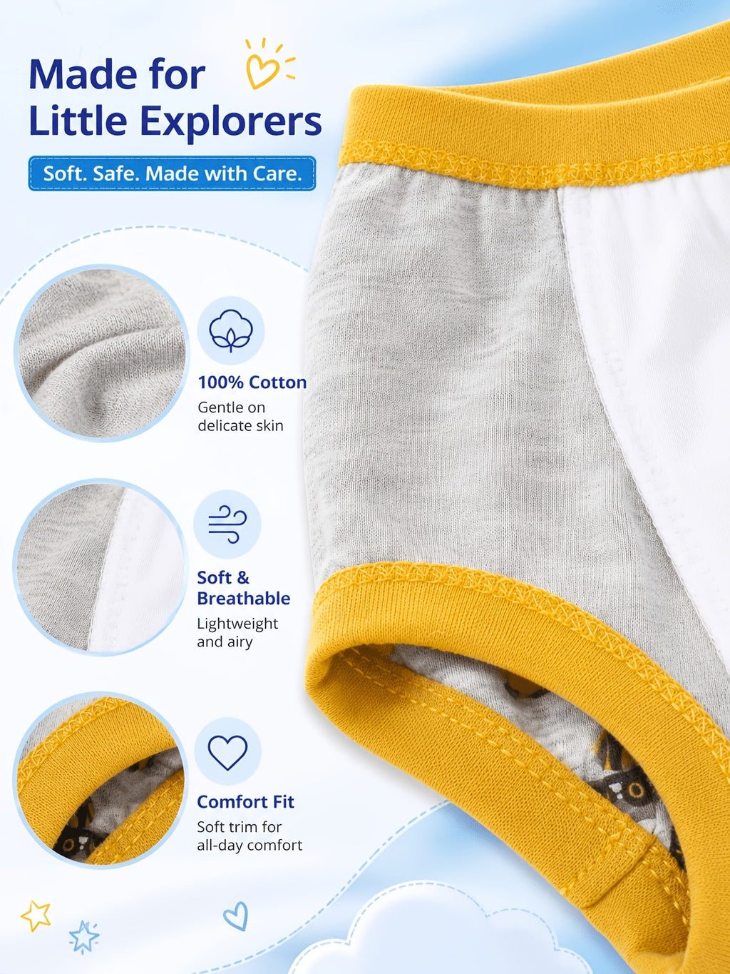 Girls' Potty Training Pants Ten-Pack with Assorted Prints and Contrast Trim for Supervised Toilet Training
