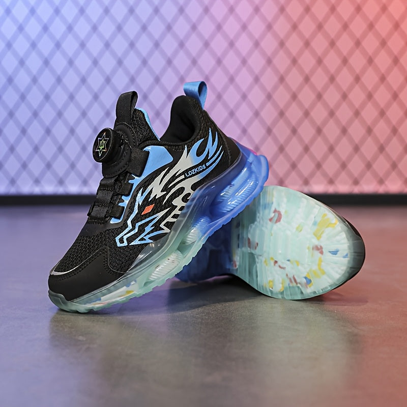 Kids' Dragon Graphic Sneakers with Rotary Dial Closures and Blue Gradient Soles for Everyday Outfits