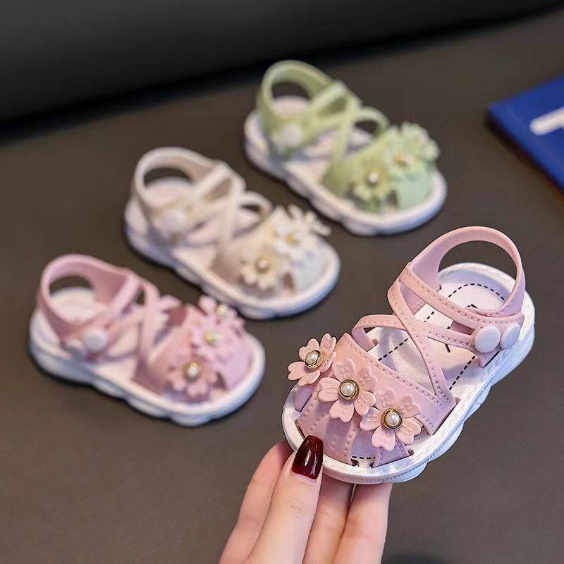 Baby Flower Sandals with Crossed Front Straps and White Soles for Soft Pastel Summer Outfit Styling