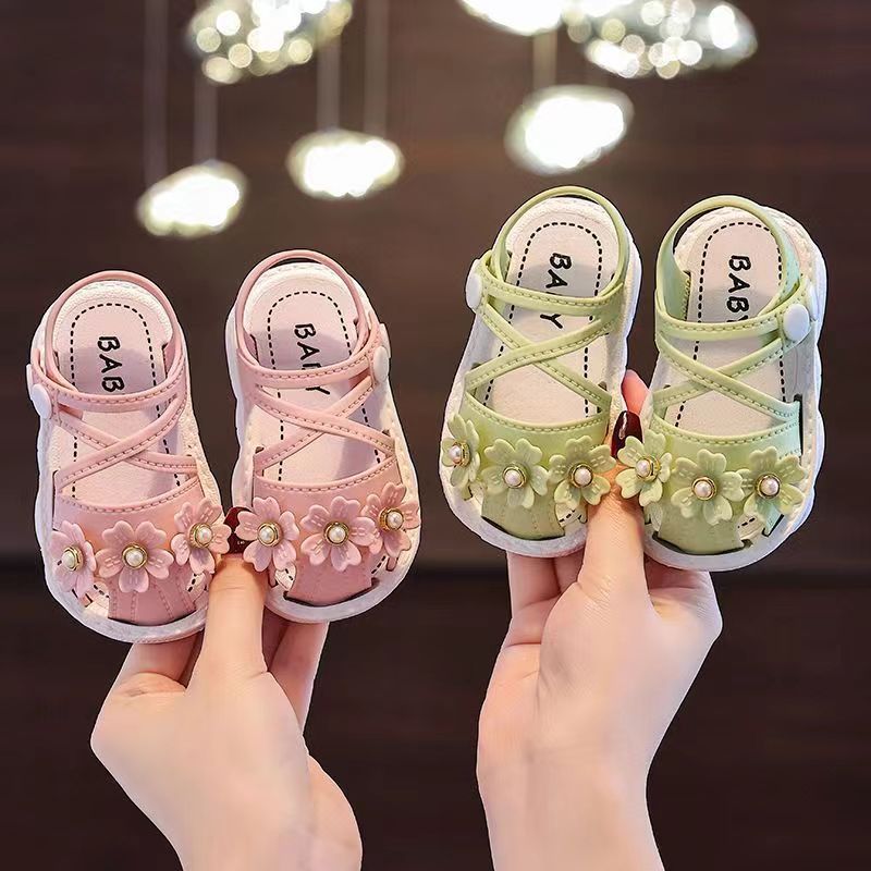 Baby Flower Sandals with Crossed Front Straps and White Soles for Soft Pastel Summer Outfit Styling