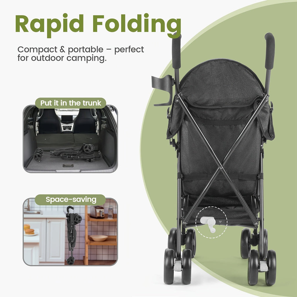 Lightweight Umbrella Stroller with a Compact Folding Frame and Sun Canopy in Dark Green, Pink or Gray