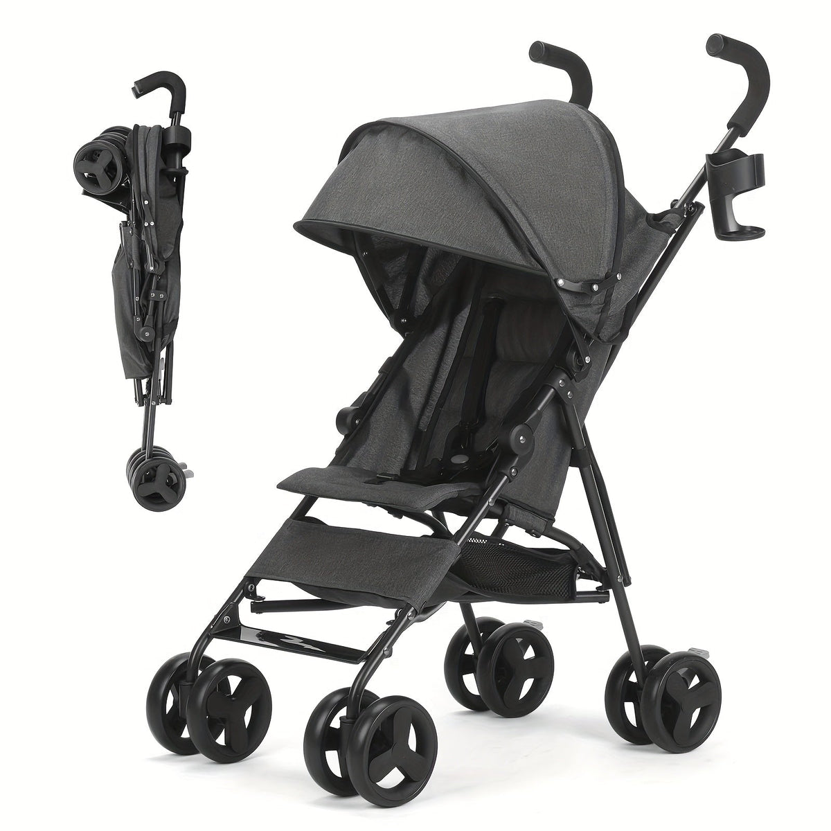 Lightweight Umbrella Stroller with a Compact Folding Frame and Sun Canopy in Dark Green, Pink or Gray