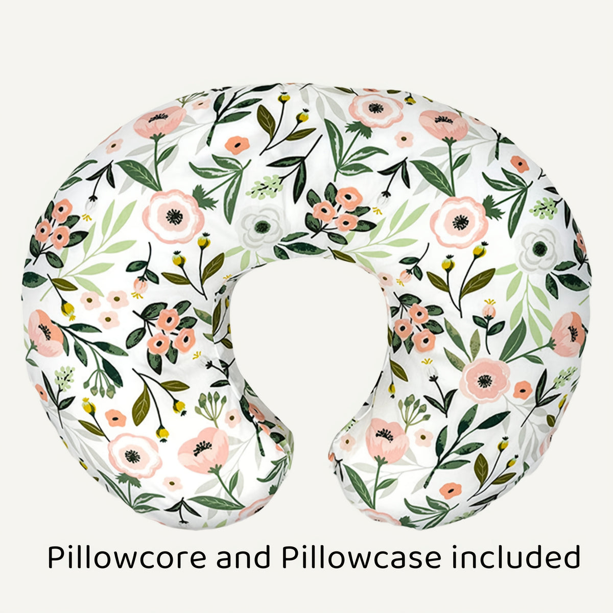 C-Shaped Nursing Pillow with a Removable Printed Cover for Supporting the Arms During Seated Feeding