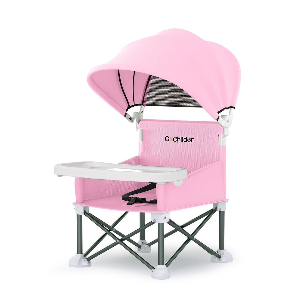 Portable Baby Booster Seat with a Canopy and Detachable Feeding Tray for Family Meals on Days Out