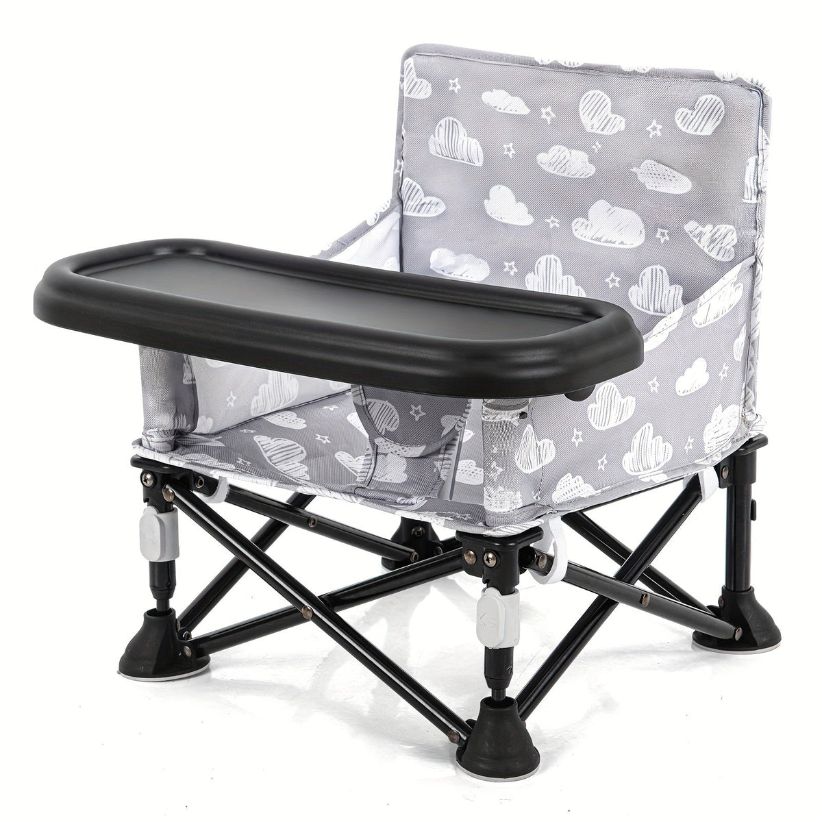 Printed Baby Booster Seat in Sunny, Cloud or Floral Designs Featuring a Folding Frame and Black Tray