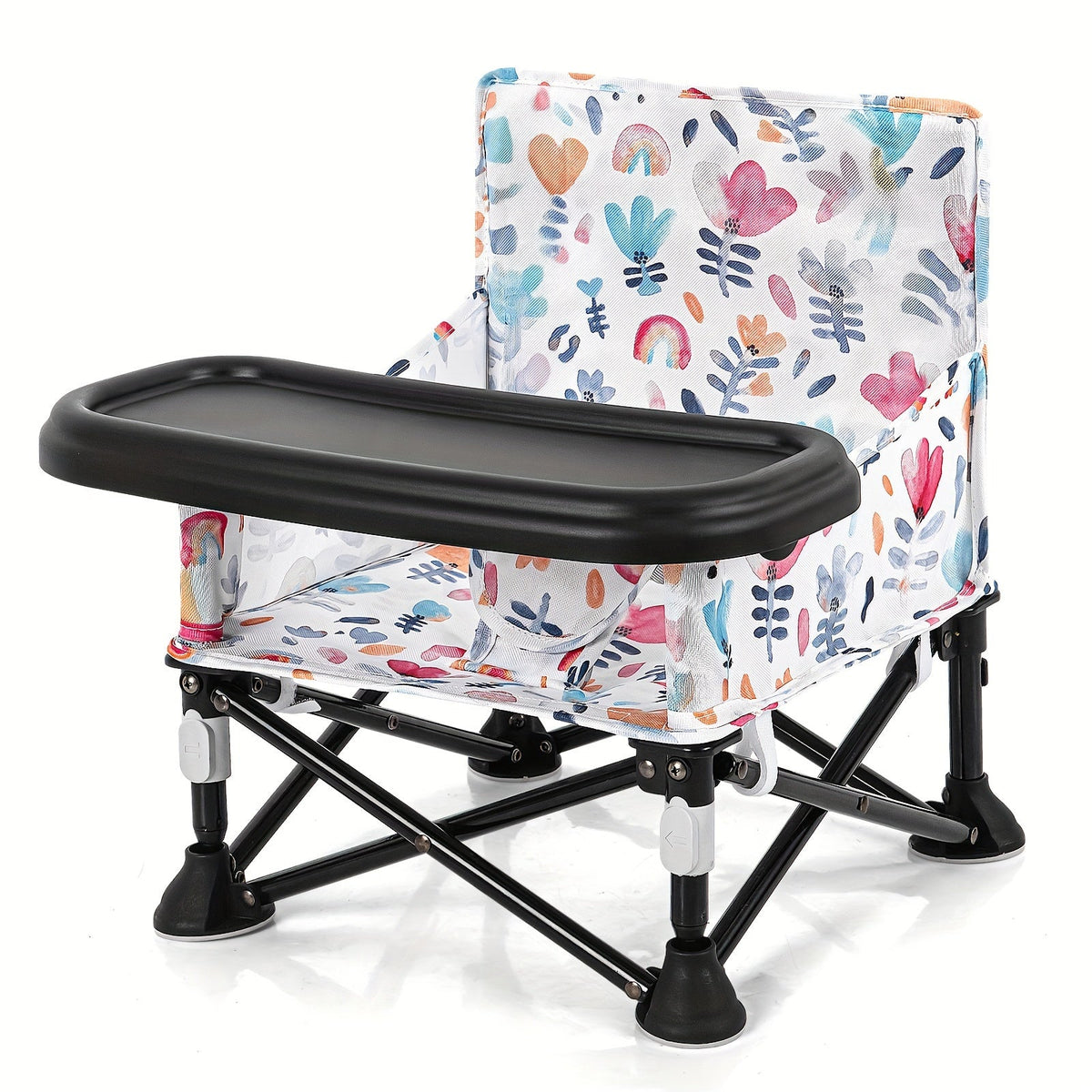 Printed Baby Booster Seat in Sunny, Cloud or Floral Designs Featuring a Folding Frame and Black Tray