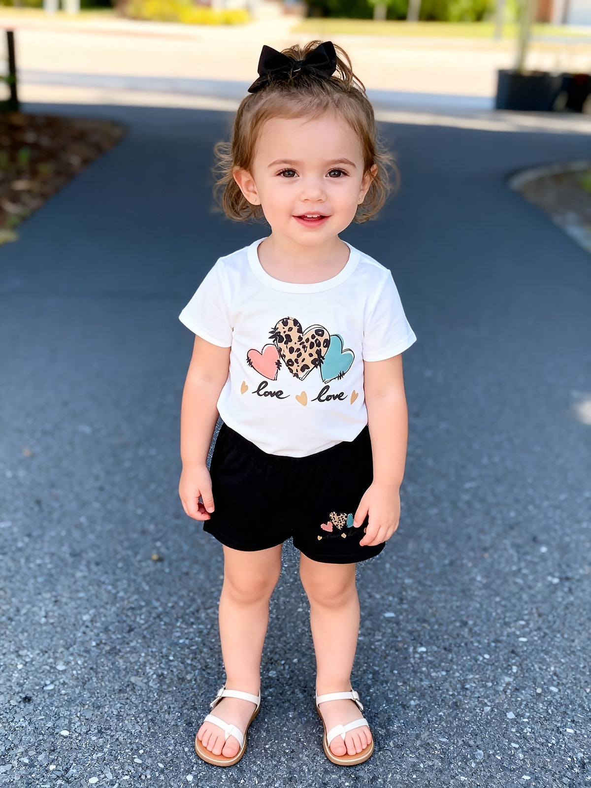 Baby Girls' Heart Print Shorts Outfits with Three Short Sleeve Tops and Matching Shorts for Summer