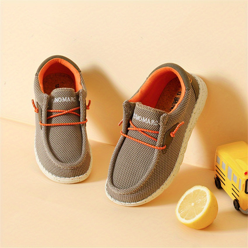 Slip On Loafers for Kids with Textured Fabric Uppers and Speckled White Soles for Everyday Outfits